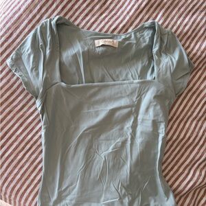 Qinsen Light Sage Square Neck Top NWOT